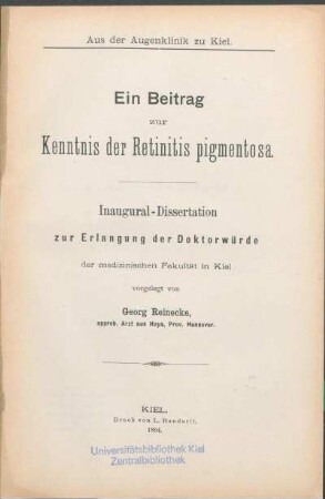 Ein Beitrag zur Kenntnis der Retinitis pigmentosa