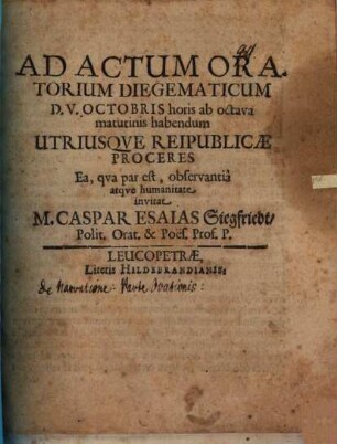 Ad actum oratorium diegematicum : [praefatus de narratione, parte orationis]
