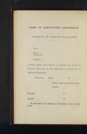 Form of Candidate´s Certificate.
