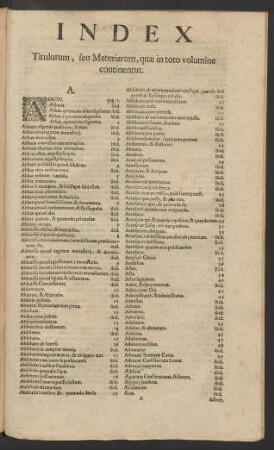 Index Titulorum, seu Materiarum, quae in toto volumine continentur