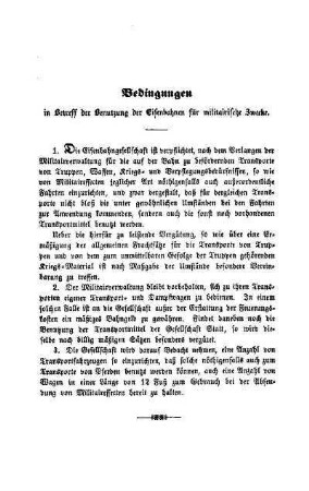 Bedingungen in Betreff der Benutzung der Eisenbahnen für militairische Zwecke
