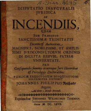 Disputatio Inauguralis Iuridica De Incendiis