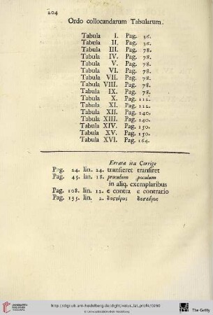 Ordo collocandarum Tabularum / Errata ita Corrige