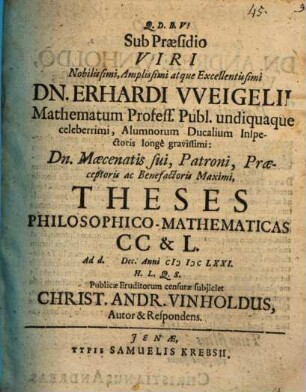 Theses philosophico-mathematicae CC. 2