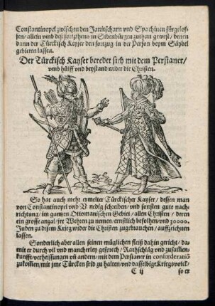 Der Türckisch Kayser beredet sich mit dem Persianer/ umb hülff und beystand wider die Christen.