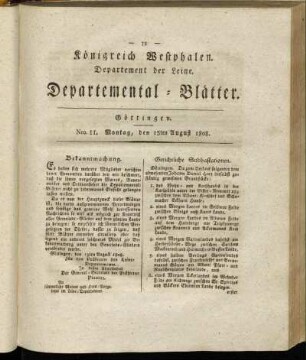 Nro 11. Montag, den 15ten August 1808 [-] Nro 20. Montag, den 15ten September 1808