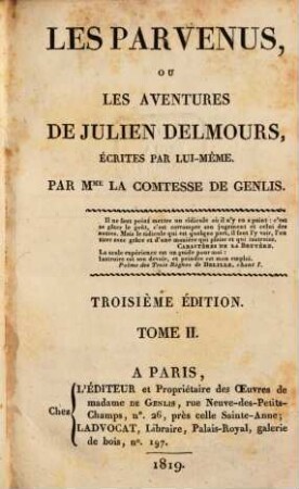 Les Parvenus, Ou Les Aventures De Julien Delmours, Écrites Par Lui-Même, 2
