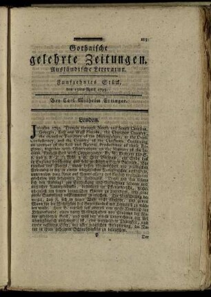 Funfzehntes Stück, den 13ten April 1793.