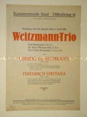 Maueranschlag zur Ankündigung eines Konzertes mit Werken von Beethoven und Smetana