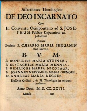 Assertiones Theologicae De Deo Incarnato