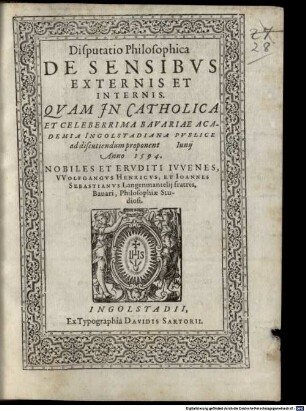 Disp. philos. de sensibus externis et internis