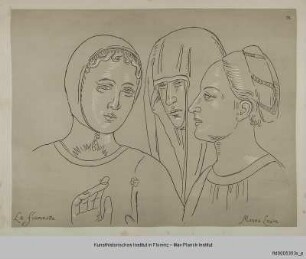 Köpfe dreier Frauen (vom Fresko der "chiesa militante" in der Spanischen Kapelle in Santa Maria Novella in Florenz)