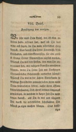 VIII. Brief. Fortsetzung der vorigen