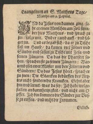 Evangelium an S. Mattheus Tage/ Matthei am 9. Capittel.