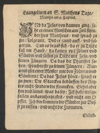 Evangelium an S. Mattheus Tage/ Matthei am 9. Capittel.
