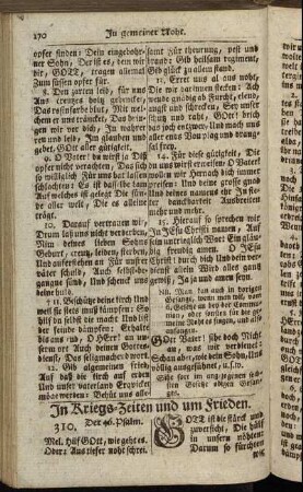 In Kriegs-Zeiten und um Frieden. - In Theurung und Hungers-Noht.