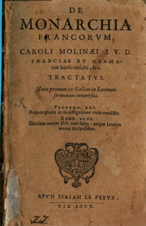 De monarchia Francorum : nunc primum ex Gallico in Latinum sermonem conversus