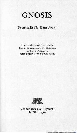 Gnosis : Festschrift für Hans Jonas