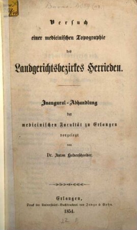 Versuch einer medicinischen Topographie des Landgerichtsbezirkes Herrieden