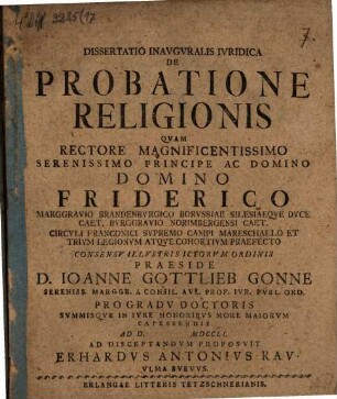 Dissertatio inavgvralis ivridica de probatione religionis