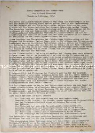 Maschinenschriftliches Manuskript eines Artikels für den "Vorwärts" über das Verhältnis der Sozialdemokratie zum Kommunismus nach der Unterzeichnung des Moskauer Vertrages 1970