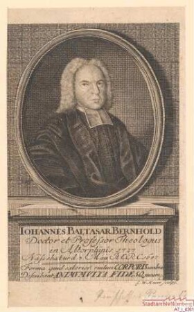 Johannes Baltasar Bernhold, Theologieprofessor in Altdorf; geb. 3. Mai 1687