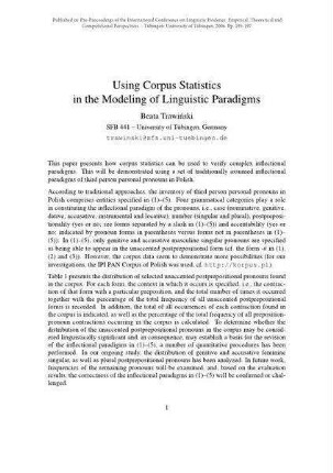 Using Corpus Statistics in the Modeling of Linguistic Paradigms