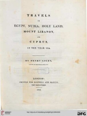 Travels in Egypt, Nubia, Holy Land, Mount Libanon, and Cyprus in the year 1814