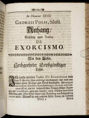 Anhang/ Gehörig zum Tractat De Exorcismo.
