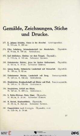 Gemälde, Zeichnungen, Stiche und Drucke (Nr. 377-487l)