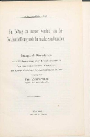 Ein Beitrag zu unserer Kenntnis von der Netzhautablösung nach der Fukalaschen Operation