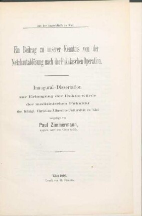 Ein Beitrag zu unserer Kenntnis von der Netzhautablösung nach der Fukalaschen Operation