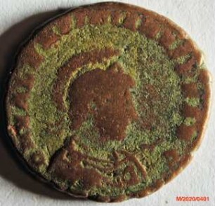 Römische Münze, Nominal Maiorina, Prägeherr Valentinianus II., Prägeort Thessaloniki, Original