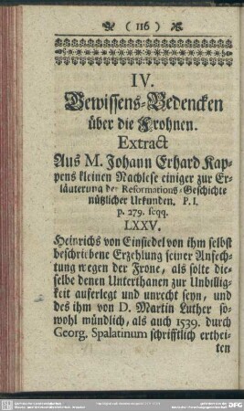 IV. Gewissens-Bedencken über die Frohnen
