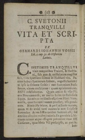 C. Suetonii Tranquilli Vita et Scripta Ex Gerhardi Iohannis Vossii