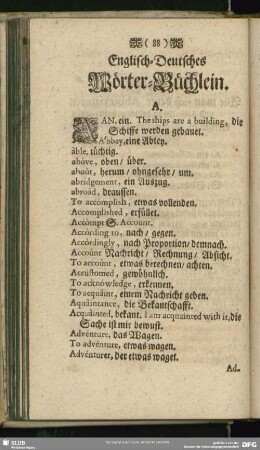 Englisch-Deutsches Wörter-Büchlein