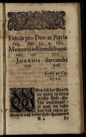 Fidelis pro Deo ac Patria Memoria in Benedictione