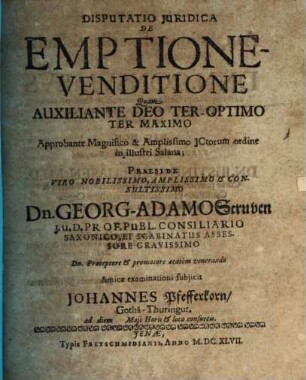 Disp. iur. de emptione venditione