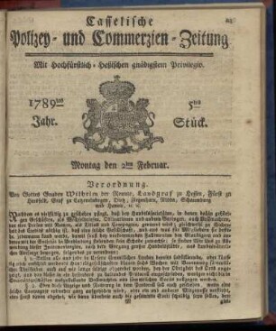 5tes Stueck, Montag den 2ten Februar. 1789