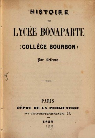 Histoire du Lycée Bonaparte Collège Bourbon