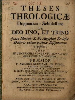 Theses ... de Deo uno et trino iuxta mentem S. P. Augustini