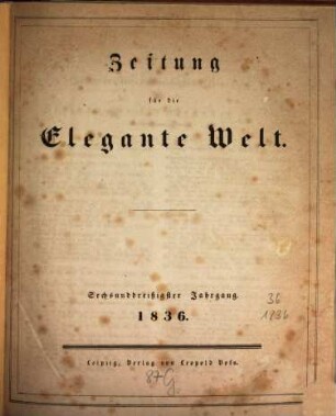 Zeitung für die elegante Welt : Mode, Unterhaltung, Kunst, Theater, 36. 1836
