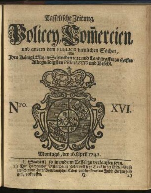 Nro. XVI, Montags, den 16. April 1742