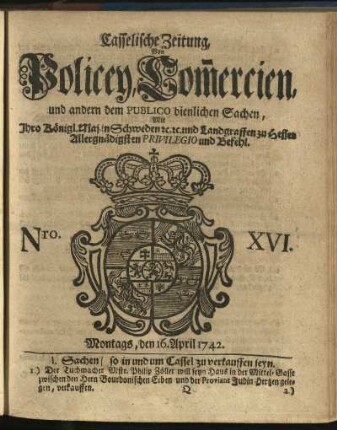 Nro. XVI, Montags, den 16. April 1742