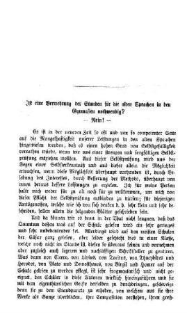Ist eine Vermehrung der Stunden für die alten Sprachen in den Gymnasien nothwendig? Nein!