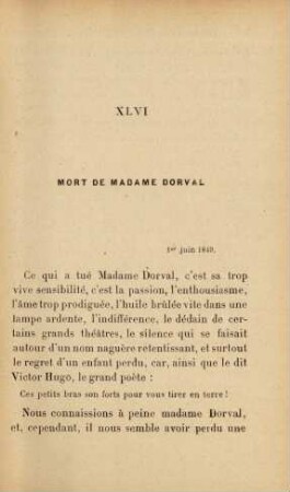 XLVI Mort de Madame Dorval