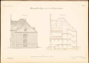 Gymnasium, Sigmaringen: Seitenansicht und Querschnitt 1:100