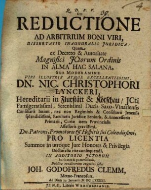 De Reductione Ad Arbitrium Boni Viri, Dissertatio Inauguralis Iuridica