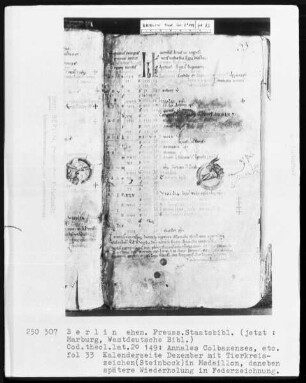 Annales Colbazenses (Kloster Colbaz), Calendarius ecclesiasticum, Sermones Mauricii episcopus Parisiensis — Annales Colbacenses und Calendarius ecclesiasticum, Folio 1 recto - 33 verso — ---, Folio ---Tierkreiszeichen Steinbock, Folio 33recto