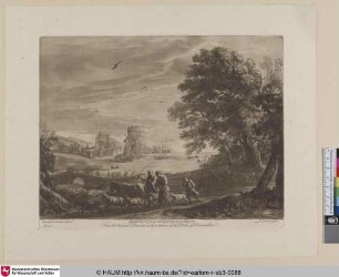 [Landschaft mit See und heimkehrender Herde]